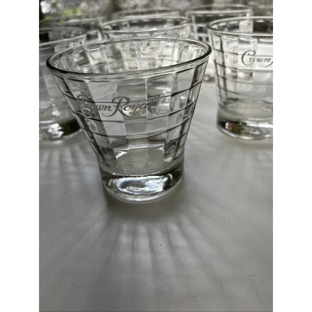 Crown Royal Optic Block Retro Whiskey Low Ball Glass Tumbler Set of 7